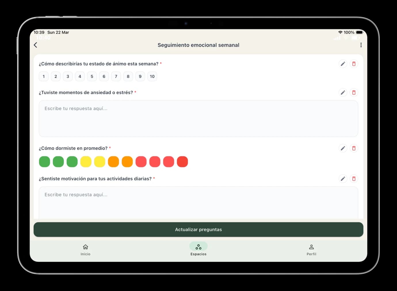 Vista de historial clínico digital